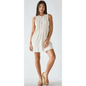 Blanco Suza Beige 100% Cotton Button Cover Up Beach Mini Dress